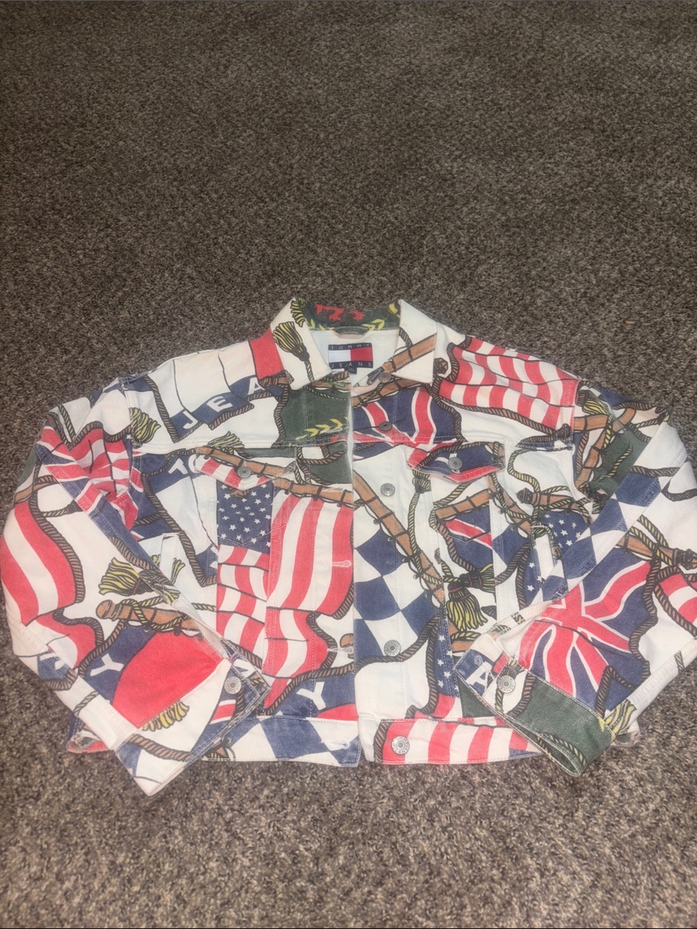 90s Tommy Jeans Multicolor Print Button-Up Jean Jacket